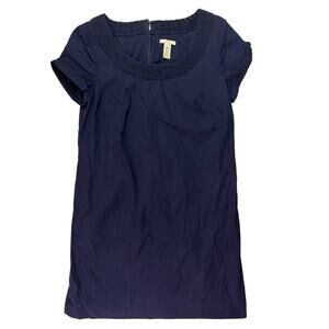 J.CREW BASKET-WEAVE Neckline PORTICO DRESS Sz 6 Cotton/Silk Mini Navy Blue